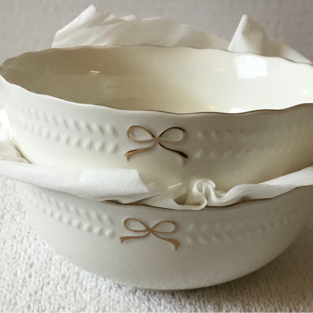 Ceramic White trimmed in gold bowls, set of 2, 6” Coquette Yedi Bridal wedding